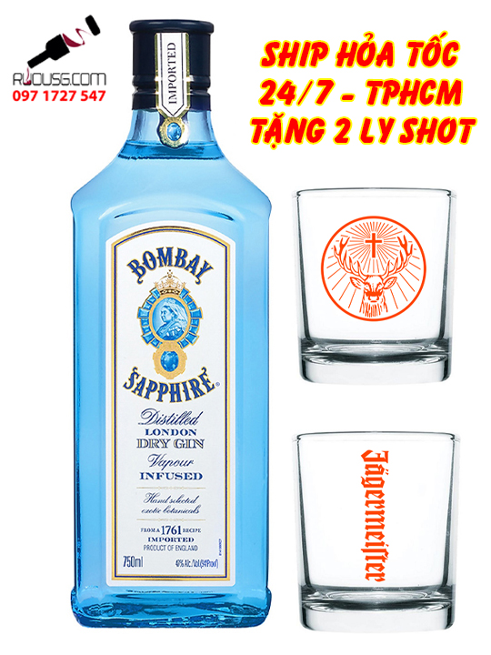 Rượu Bombay Sapphire Gin 750Ml Tặng Ly Shot