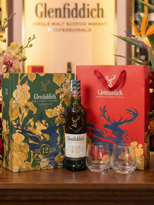 Rượu Glenfiddich 12 Hộp Quà Tết 2026 (tặng 2 ly + Túi)