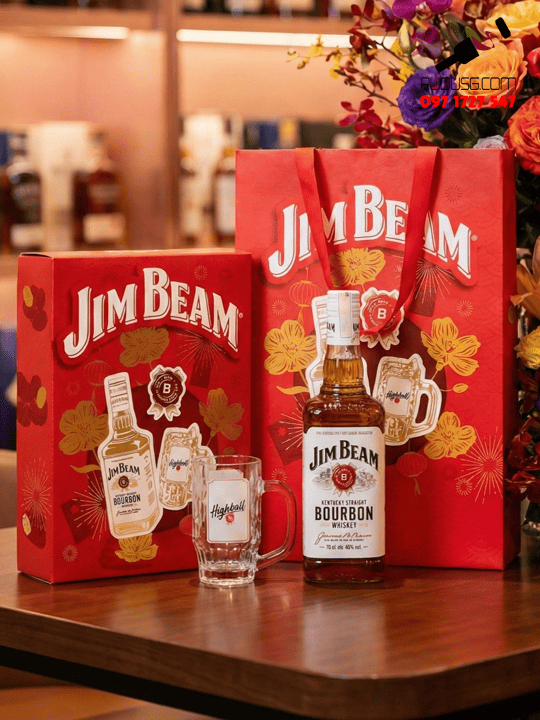 Rượu Whiskey Jim Beam Hộp Quà Tết 2026 (Tặng ly + Túi)